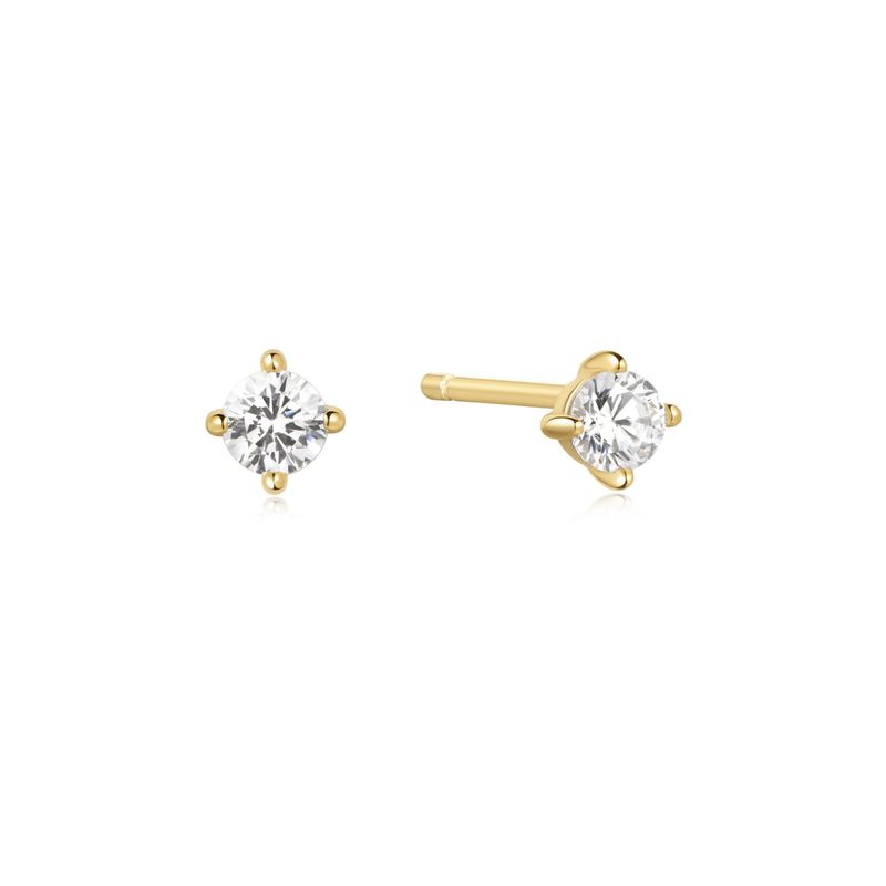 Silver Heart Hunter CZ Solitaire Studs