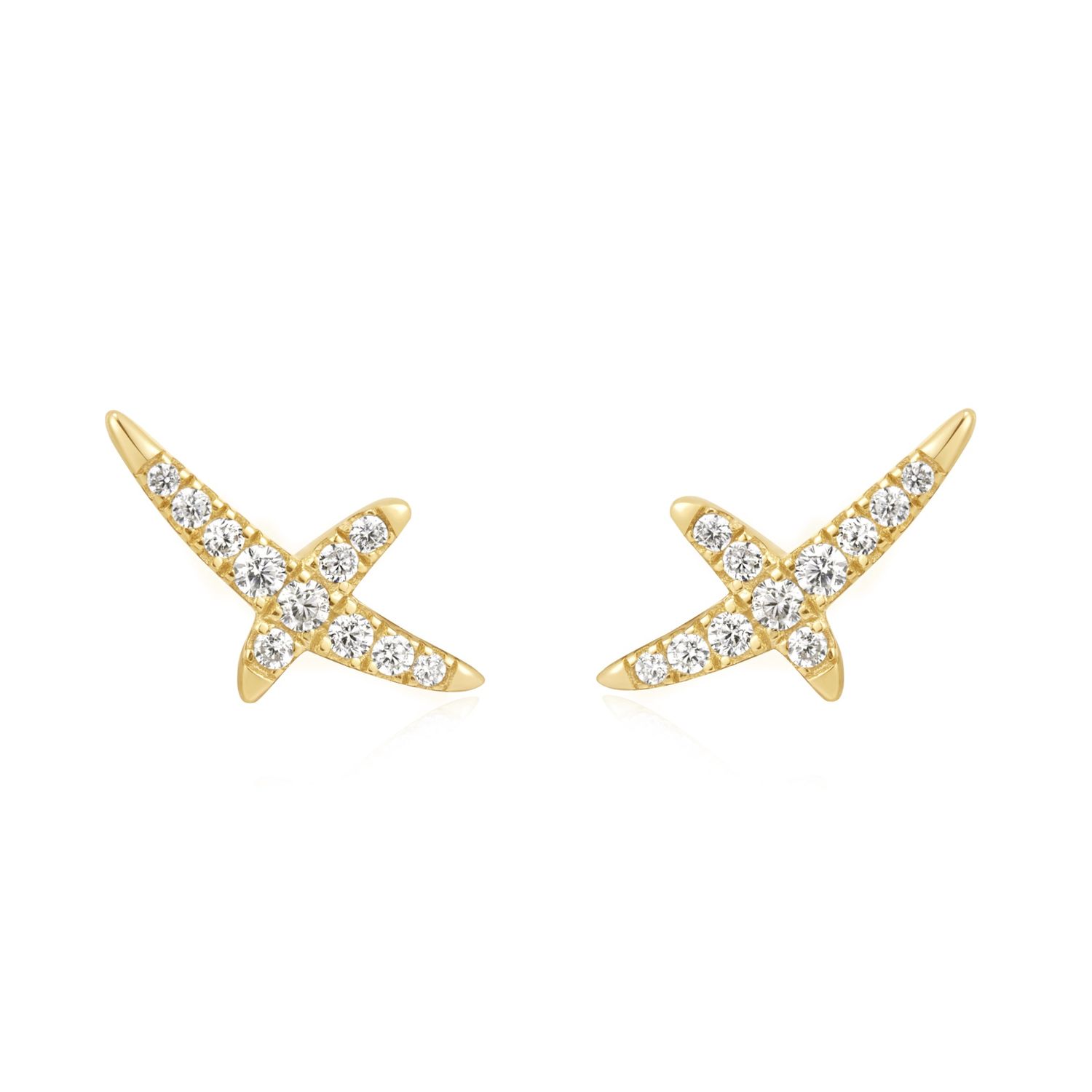 Silver Heart Hunter Kiss CZ Pavé Studs, Metal: 14ct Gold-Plated