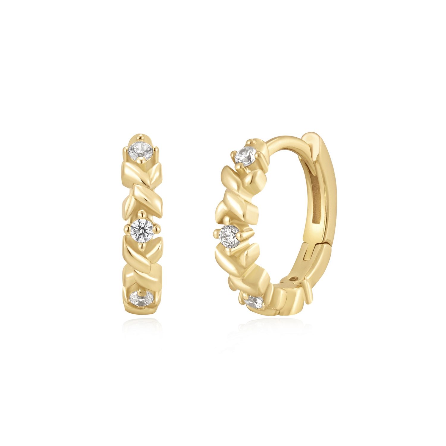 Silver Dusk Divas C/Zirconia Cross Huggies, Metal: 14ct Gold-Plated