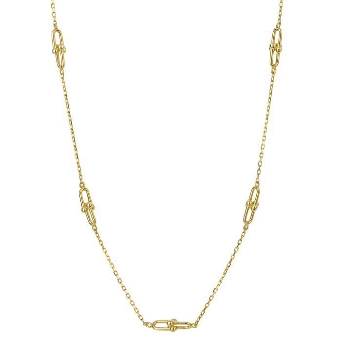 9ct Yellow Gold U Shape Link Station Necklace