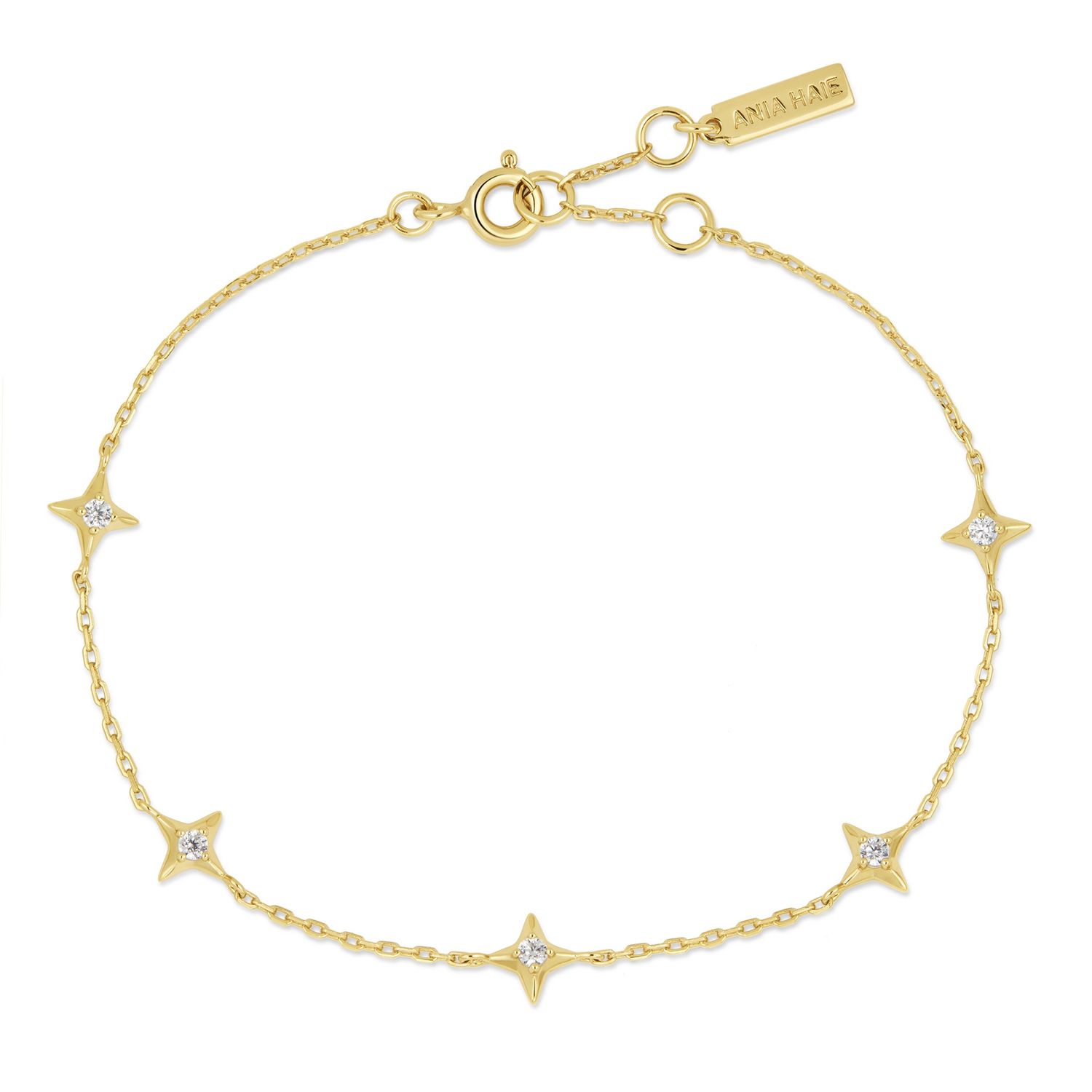 Silver Dusk Divas Stars Station Bracelet, Metal: 14ct Gold-Plated