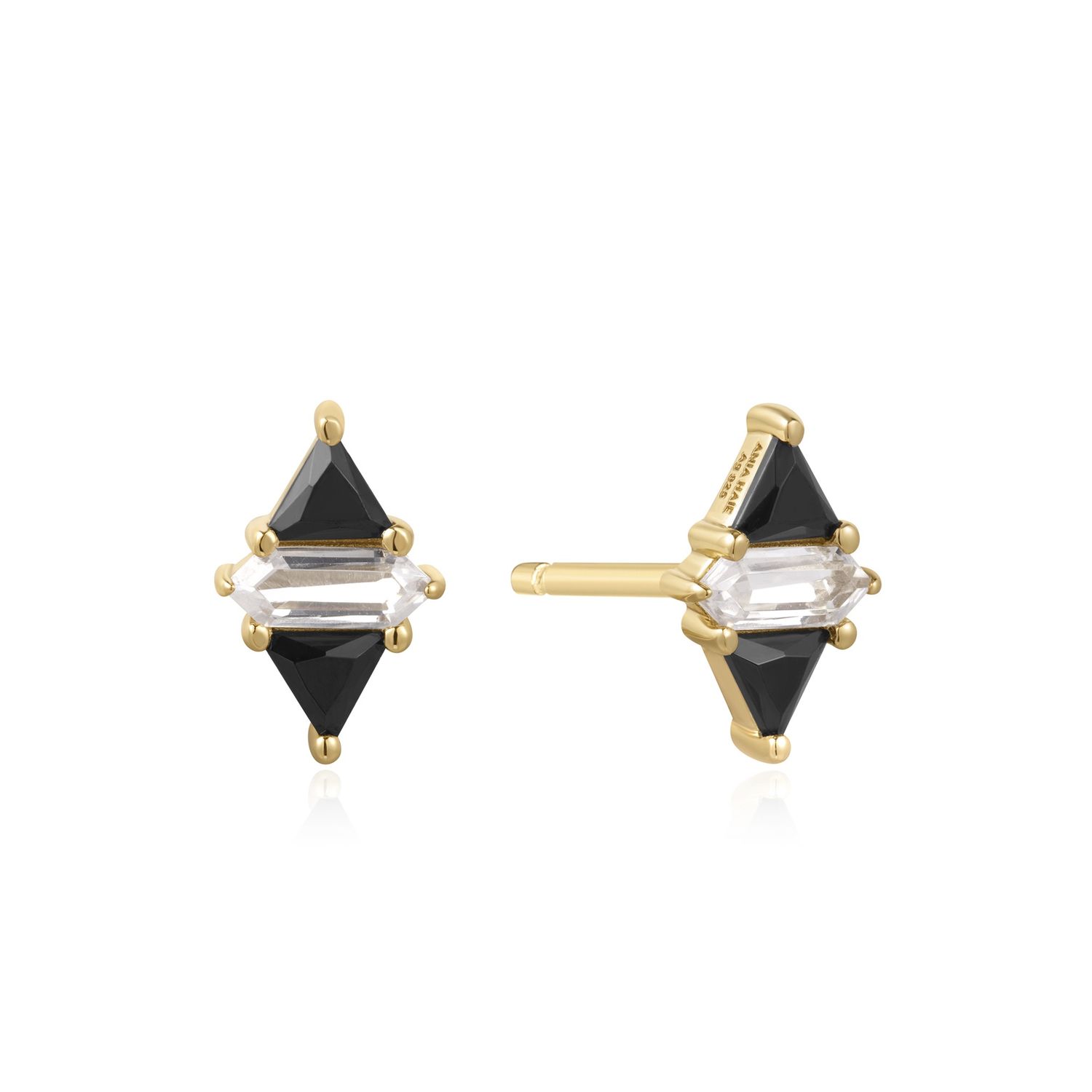 Silver Sunshine Chaser B&amp;W CZ Studs, Metal: 14ct Gold-Plated