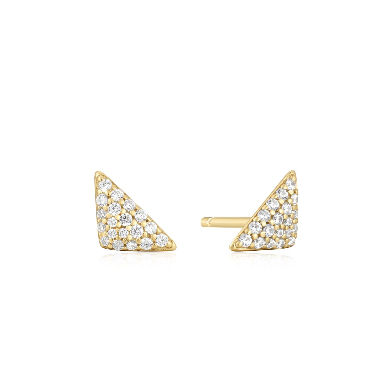 Silver Sunshine Chaser Triangular CZ Pavé Studs, Metal: 14ct Gold-Plated