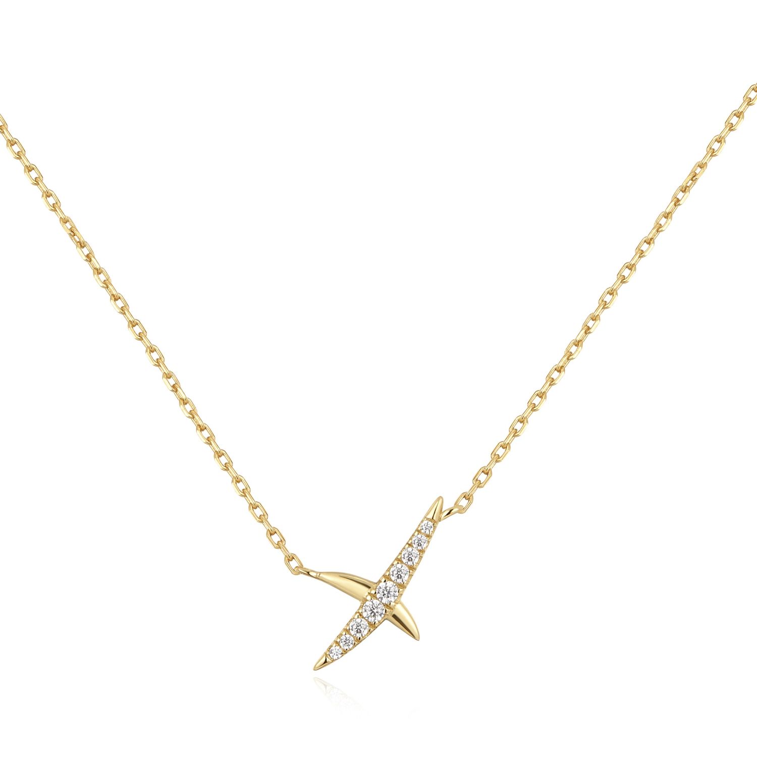 Silver Heart Hunter Kiss CZ Pavé Necklace, Metal: 14ct Gold-Plated