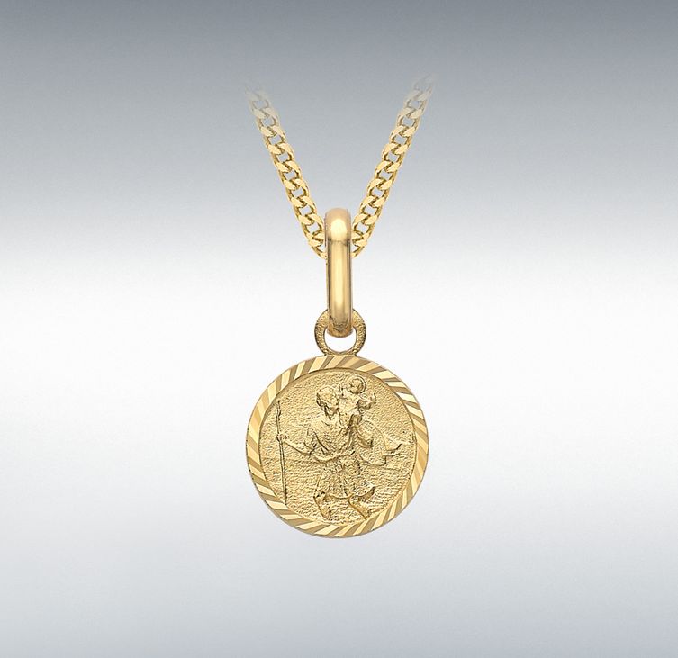 9ct Yellow Gold St Christopher Round Pendant