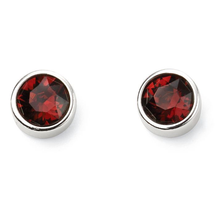 Silver Garnet Crystal January Birthstone Studs
