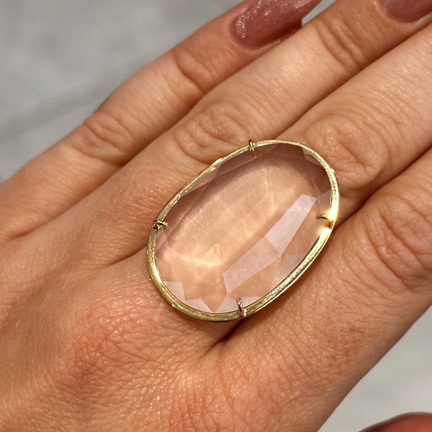 Pre-Owned 18ct Yellow Gold Rose Quartz Tous Ring