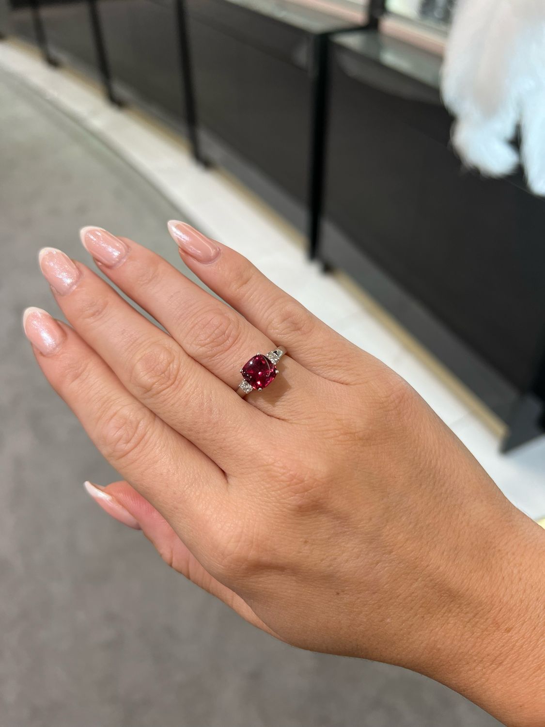 Platinum 2.15ct Pink Tourmaline &amp; Diamond Trilogy Ring
