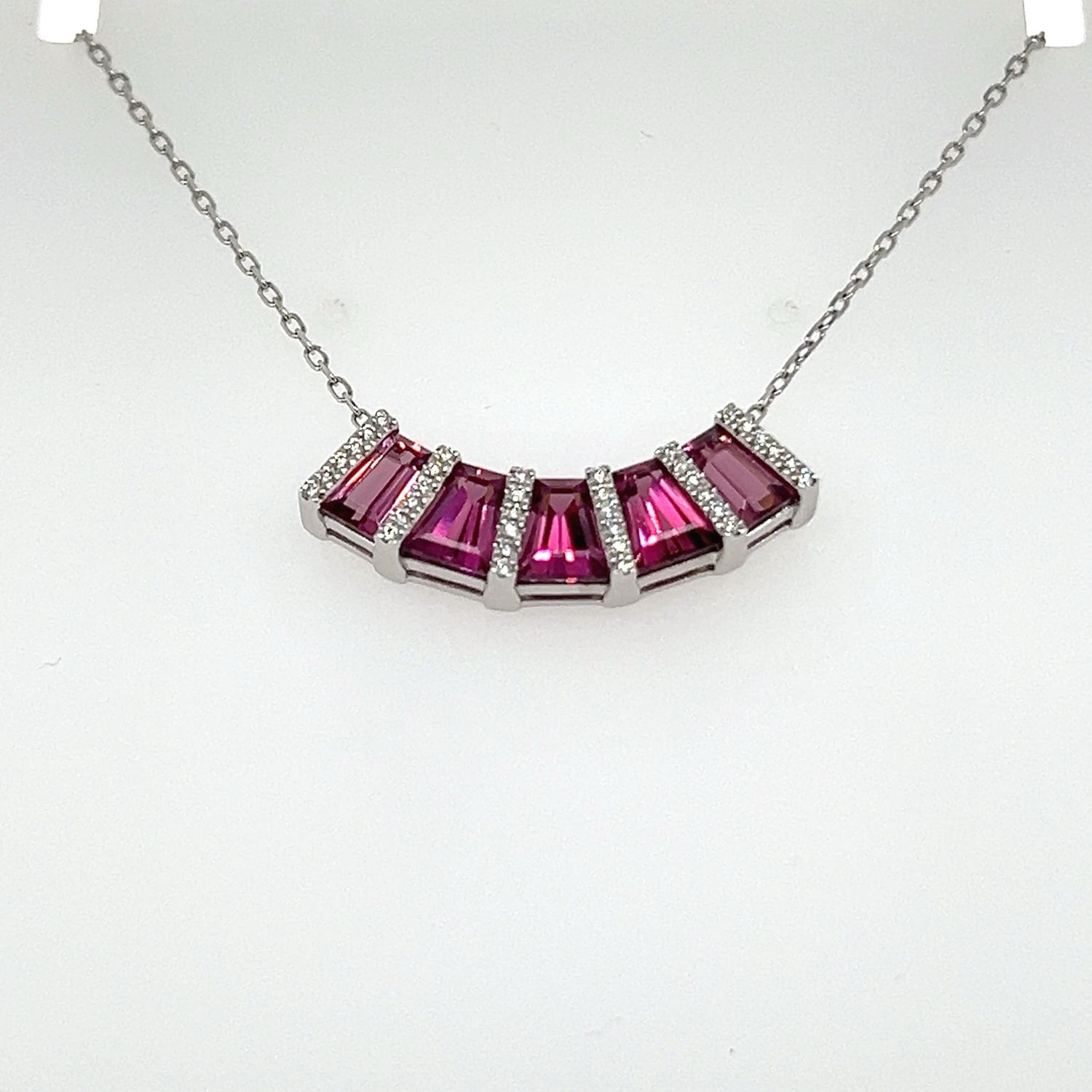 9ct White Gold Rhodelite &amp; Diamond Necklace