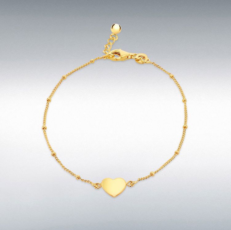 Silver Yellow Gold-Plated Heart Curb &amp; Ball Bracelet