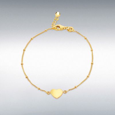 Silver Yellow Gold-Plated Heart Curb &amp; Ball Bracelet