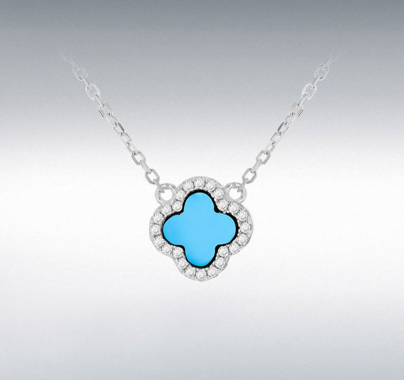 Sterling Silver Turquoise Halo Clover Necklace