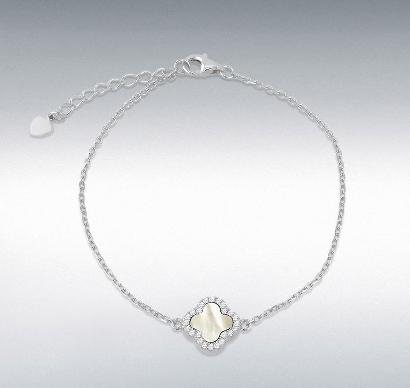 Silver Clover Mother of Pearl Bracelet