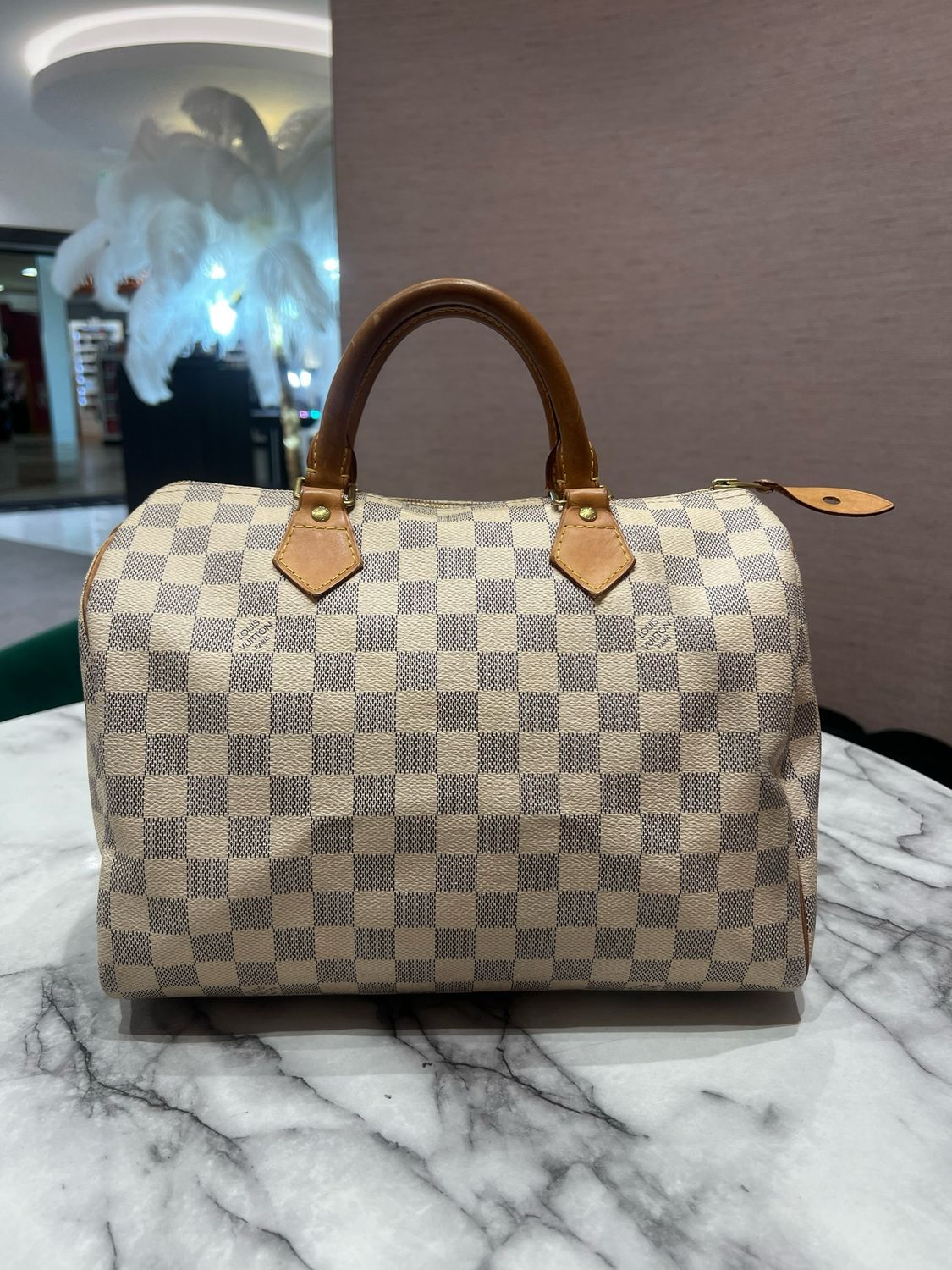 Pre-Owned Louis Vuitton Speedy 30 in Damier Azur