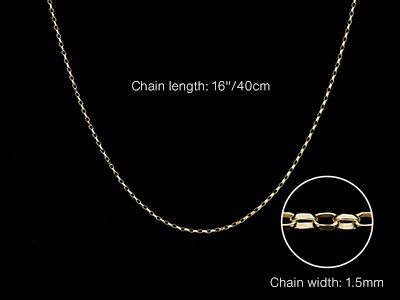 9ct Yellow Gold D/C 1.5mm Belcher Chain, Length: 16&quot;