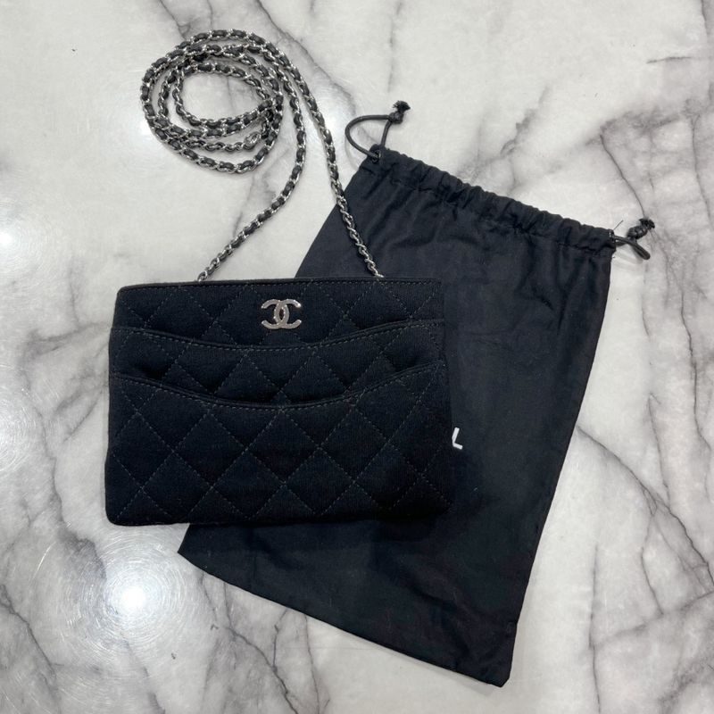 Pre-Owned Chanel Quilted Uniform Mini Crossbody Bag in Black Jersey