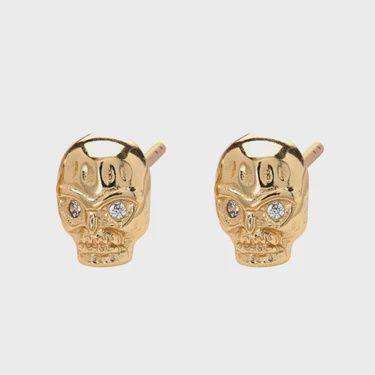 Silver Gold Plated Skull With Sparkling Eyes Stud Earrings