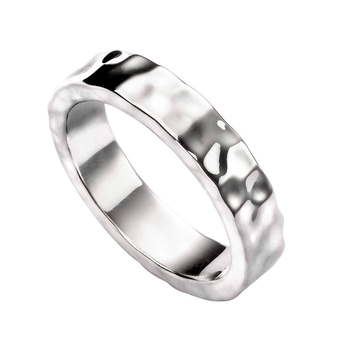 Sterling Silver Hammered Plain Band Ring, Ring Size: 58