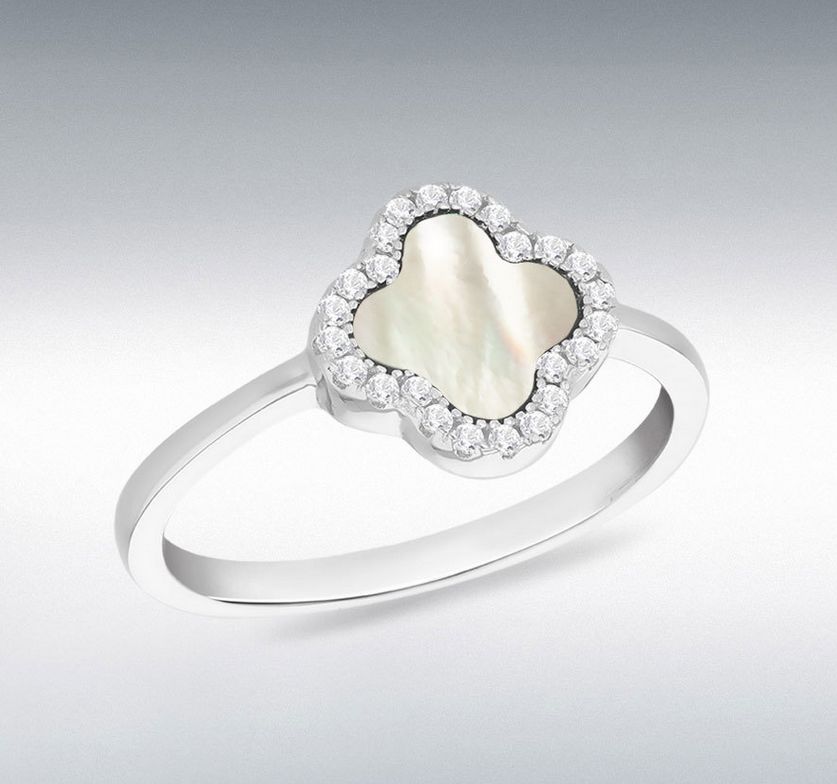 Sterling Silver Clover Mother of Pearl Ring