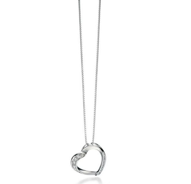 Sterling Silver Ribbon Heart Pendant Necklace