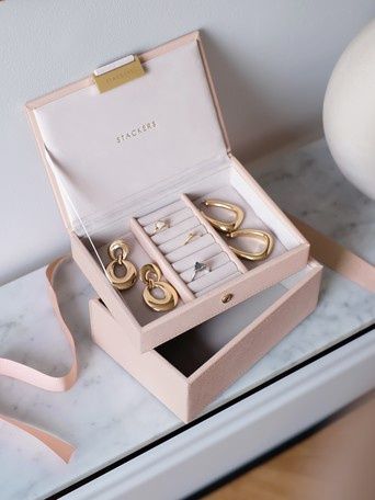 Blush Pink &amp; Champagne Gold Mini Jewellery Box Set of 2