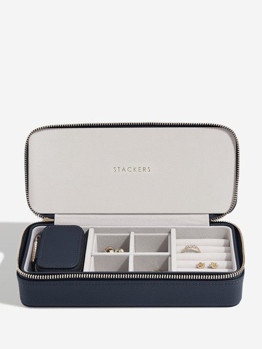 Navy Blue Large Zipped Travel Jewellery Box