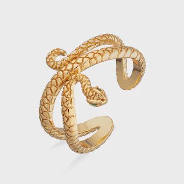 Snake Open Ring with Green Eyes