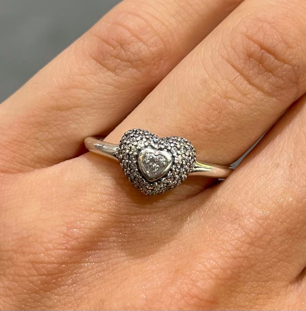 Pre-Owned Pandora Silver Heart Pavè Ring