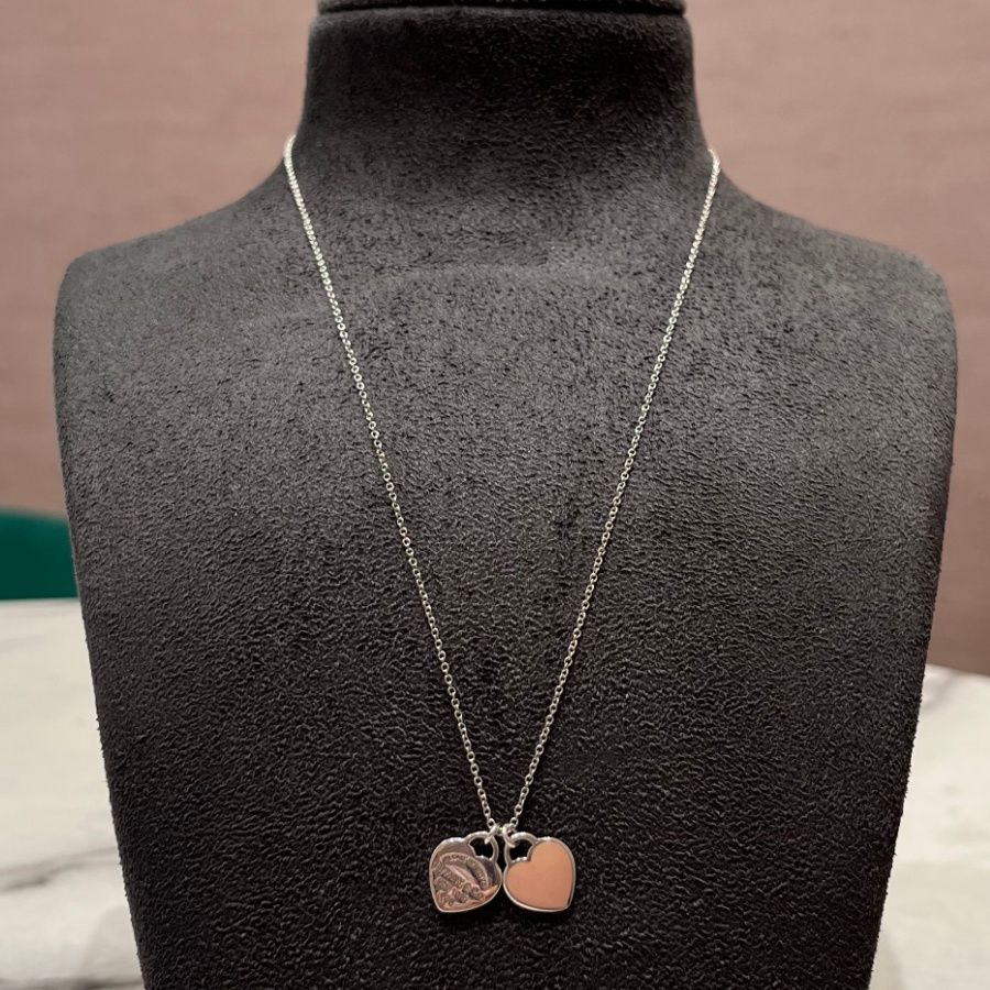 Pre-Owned Tiffany &amp; Co Pink Double Heart Tag Necklace