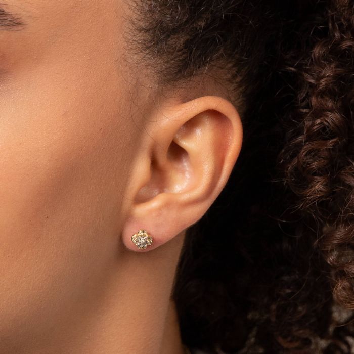 9ct Yellow &amp; White Diamond Flower Earrings