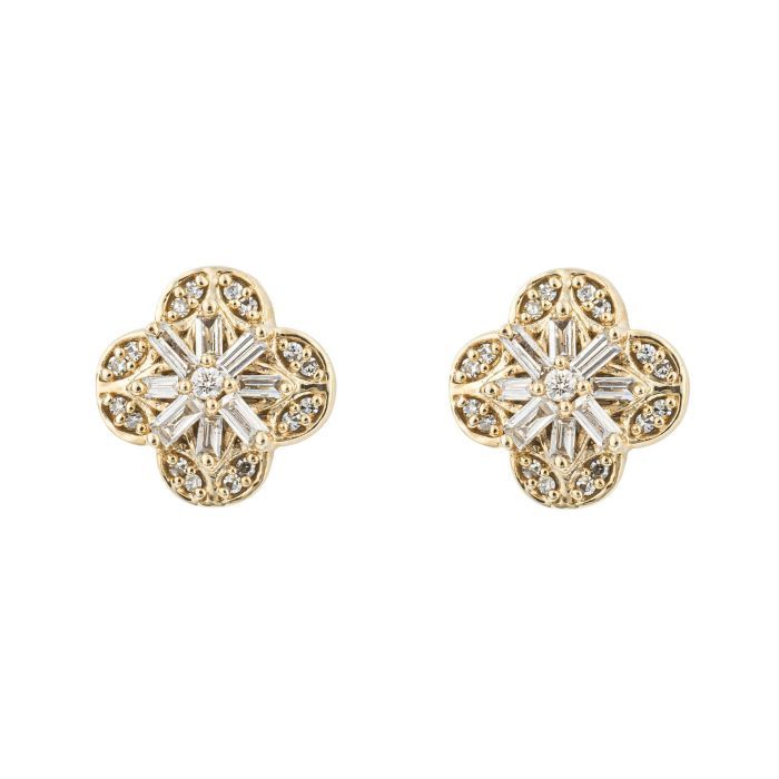 9ct Yellow &amp; White Diamond Flower Earrings