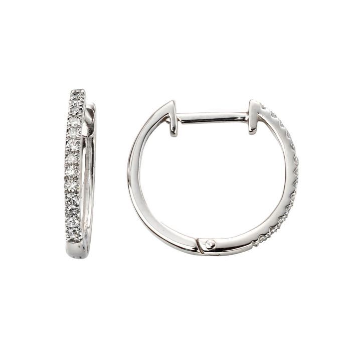 9ct White Gold Diamond Huggie Hoop Earrings