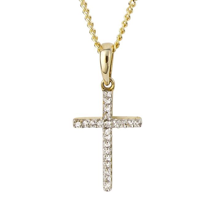 9ct Yellow Gold Diamond Cross Pendant