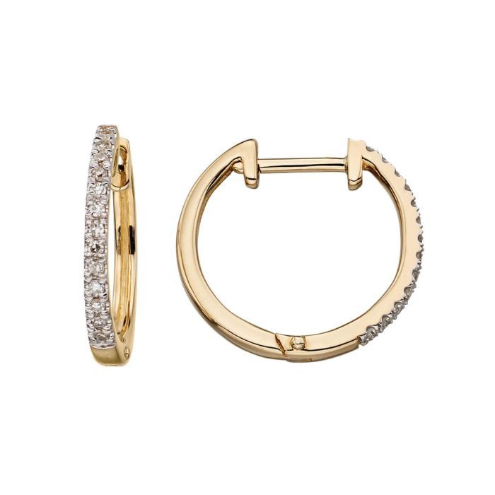 9ct Yellow Gold Diamond Huggie Hoop Earrings