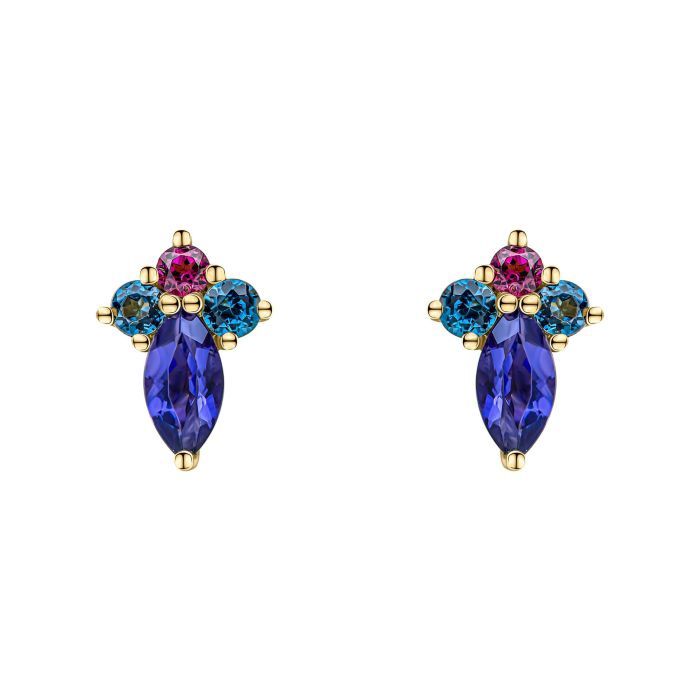 9ct Yellow Gold Multi Stone Cluster Earrings