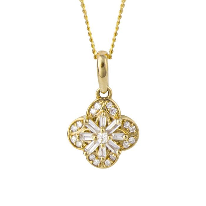9ct Yellow Gold Diamond Flower Pendant