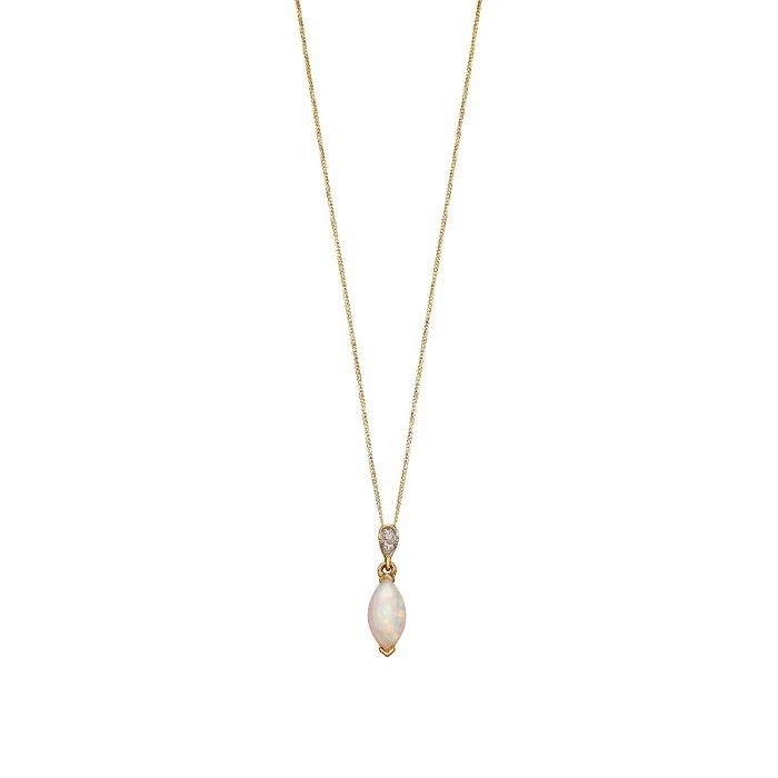 9ct Yellow Gold Opal &amp; Diamond Marquise Drop Pendant