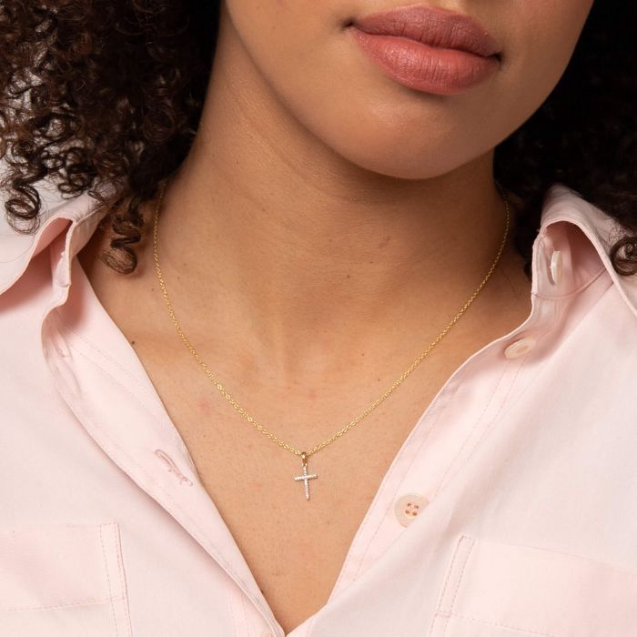 9ct Yellow Gold Diamond Cross Pendant