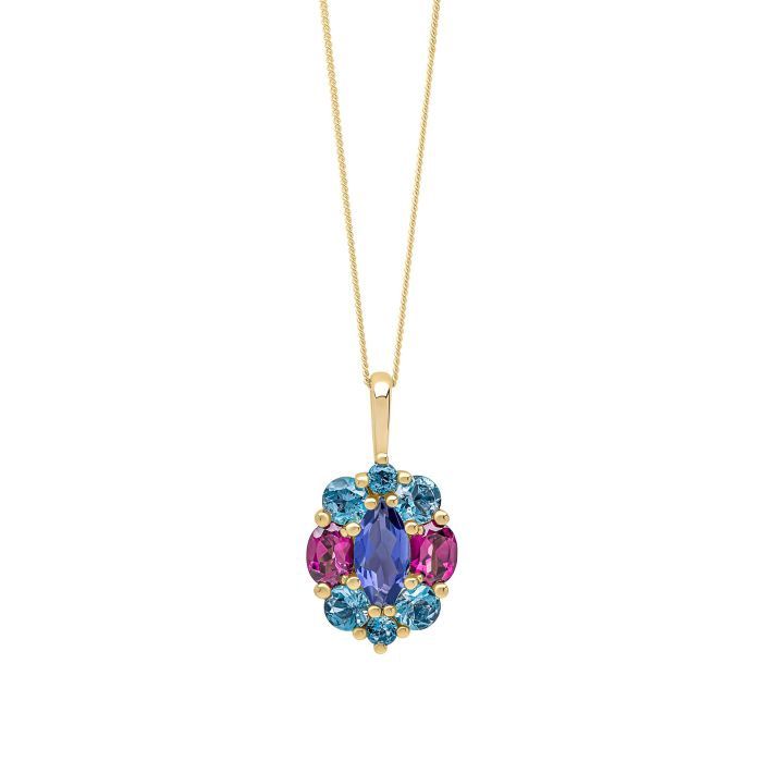9ct Yellow Gold Multi Stone Cluster Pendant
