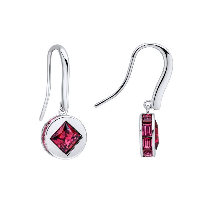 Silver Mixed Shape Fuchsia Crystal Earrings
