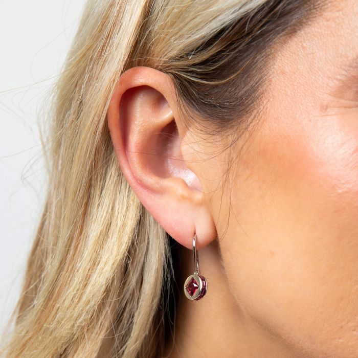 Silver Mixed Shape Fuchsia Crystal Earrings