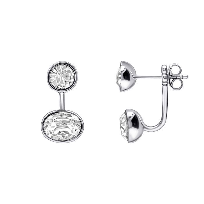 Silver Front &amp; Back Earrings with Crystal Shapes