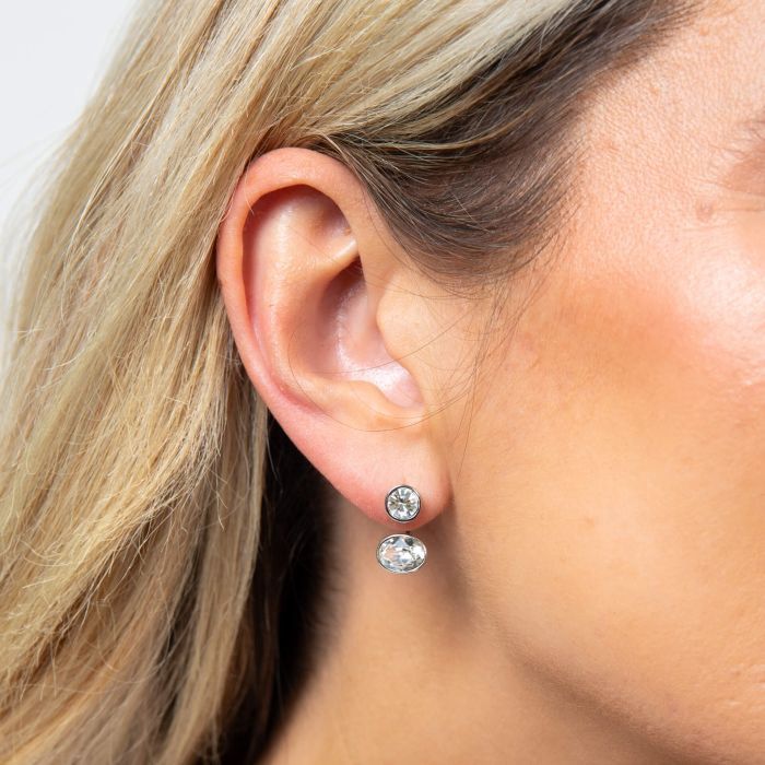 Silver Front & Back Earrings with Crystal Shapes