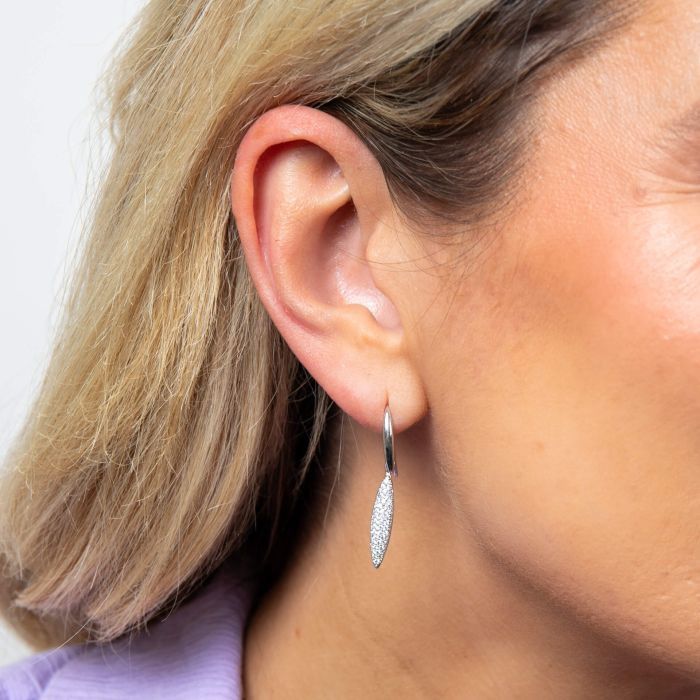 Silver Long Navette Drop Earrings