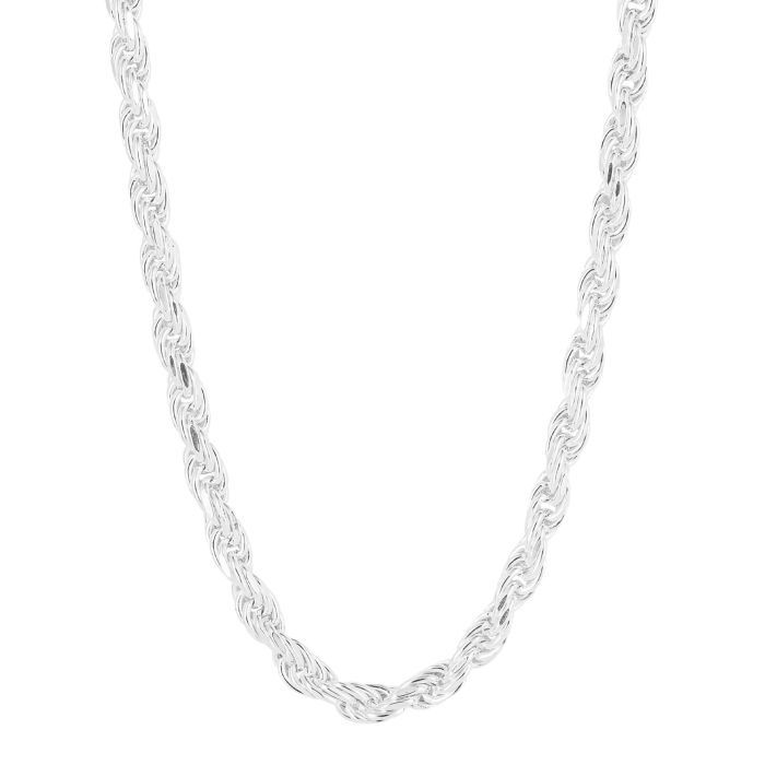 Silver Diamond-Cut Rope Chain Necklace