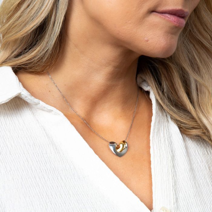 Silver & Gold-Plated Folded Heart Necklace