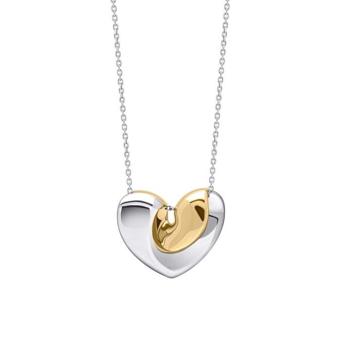 Silver &amp; Gold-Plated Folded Heart Necklace