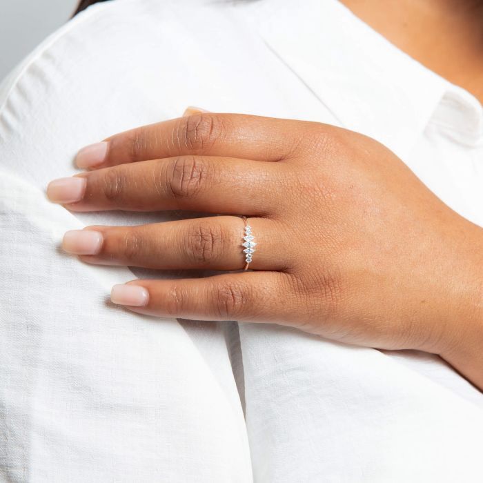 Silver Graduated Marquise Cubic Zirconia Ring