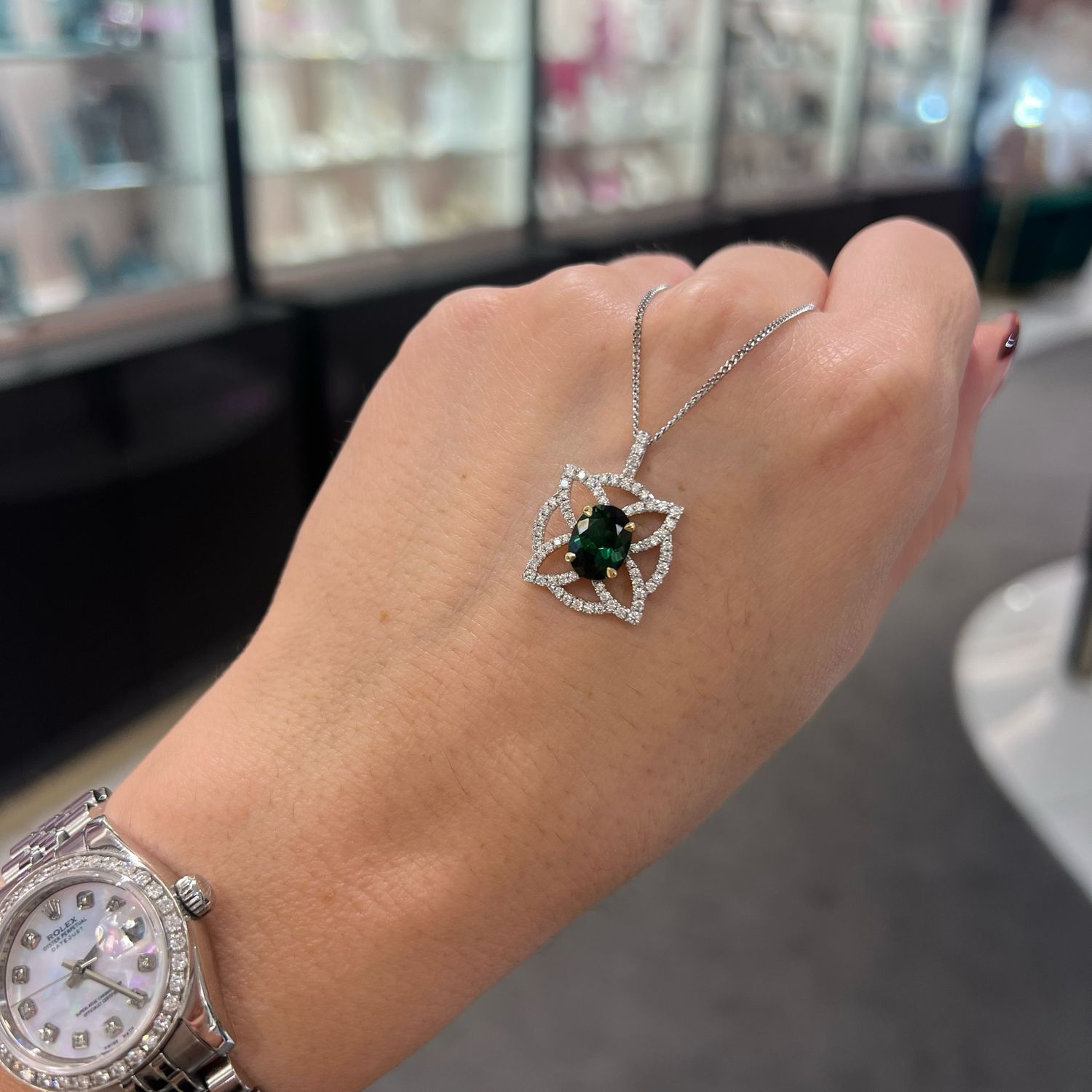18ct White Gold 1.83ct Tourmaline &amp; 0.42ct Diamond Pendant