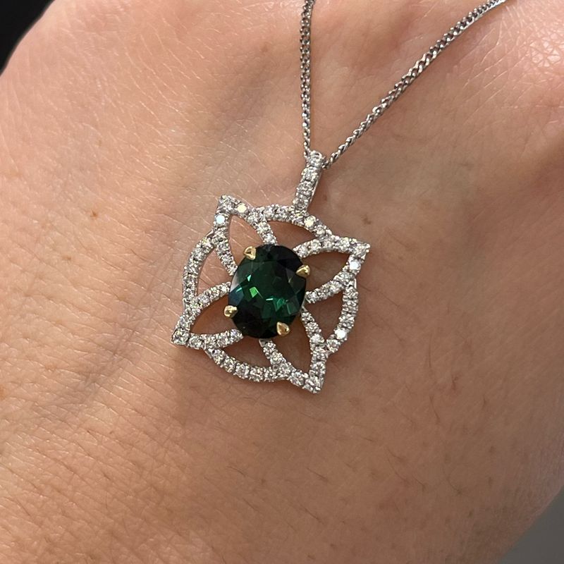 18ct White Gold 1.83ct Tourmaline &amp; 0.42ct Diamond Pendant